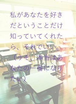 私があなたを好きだということだけ知っていてくれたら、それでいい。（うそ、本当はあなたの一番になりたい）