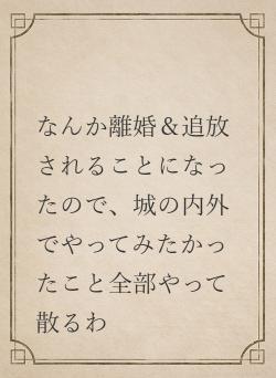 なんか離婚＆追放されることになったので、城の内外でやってみたかったこと全部やって散るわ