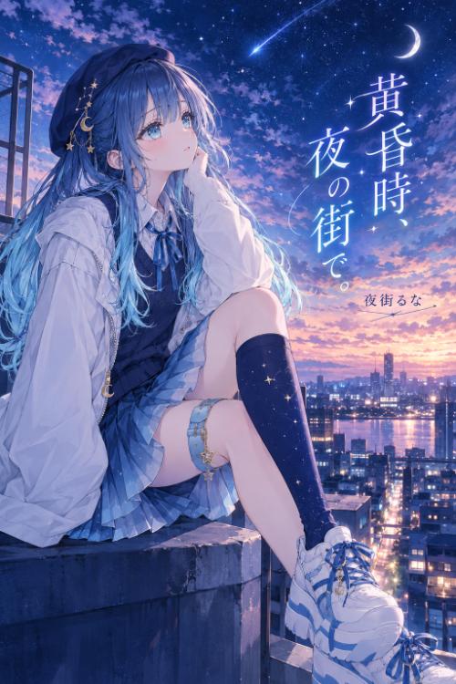黄昏時、夜の街で。